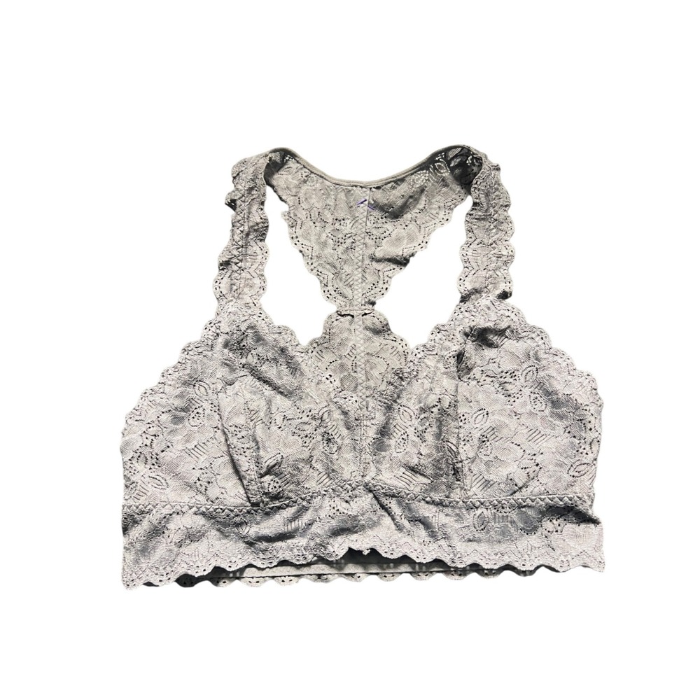 Felina Floral Lace Racerback Bralette Women Medium Gray Excellent Scalloped Edge